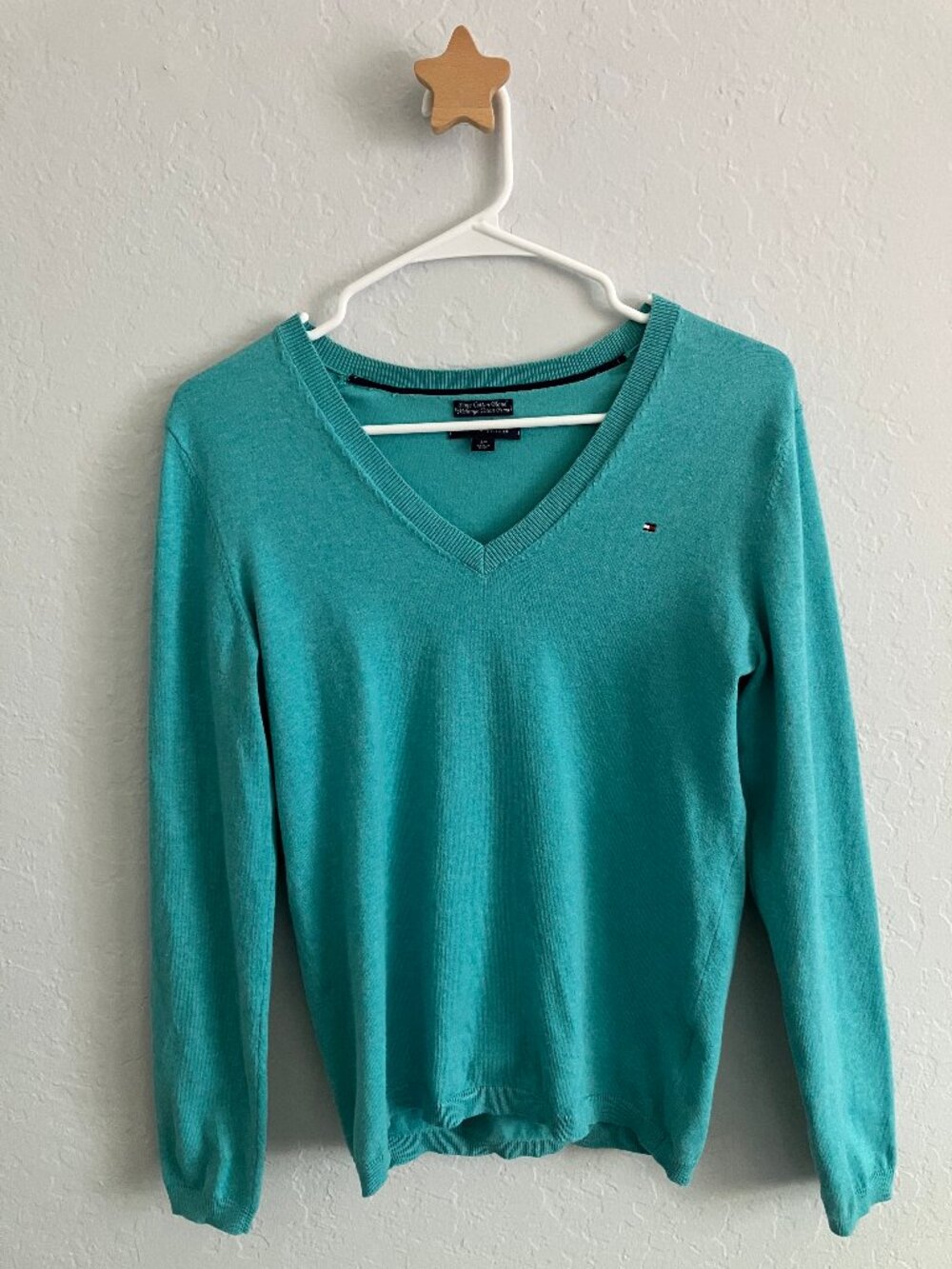 Tommy Hilfiger Teal V-Neck Pima Cotton Blend Sweater | SP/XS/S